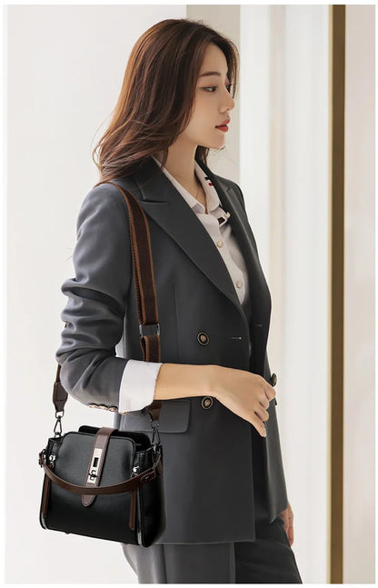 High-End Bucket Bag Three-Layer Practical Crossbody Soft Leather Shoulder Bag for Women Going to Work Stylish Mom Bag