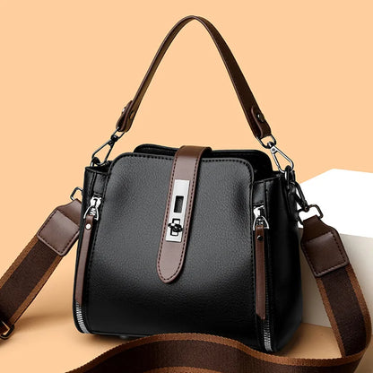 High-End Bucket Bag Three-Layer Practical Crossbody Soft Leather Shoulder Bag for Women Going to Work Stylish Mom Bag