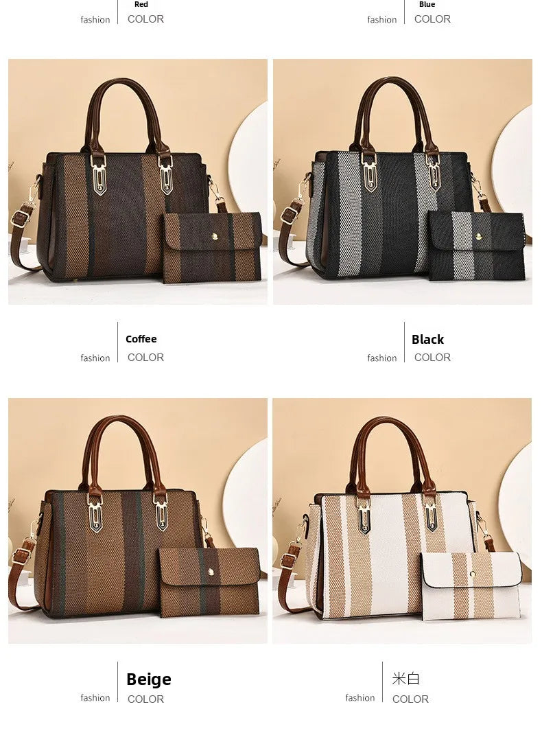 large capacity mother-child handbag fashion color block women's crossbody shoulder bag tote bag commuter business pu bag