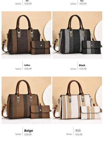 Large Capacity Mother-Child Handbag Fashion Color Block Women's Crossbody Shoulder Bag Tote Bag Commuter Business PU Bag