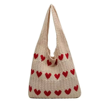 Retro Hollow Knitted Large Capacity Women's Shopping Bag Tote Single Shoulder Rope Bag Soft Polyester Fiber Open Door Design
