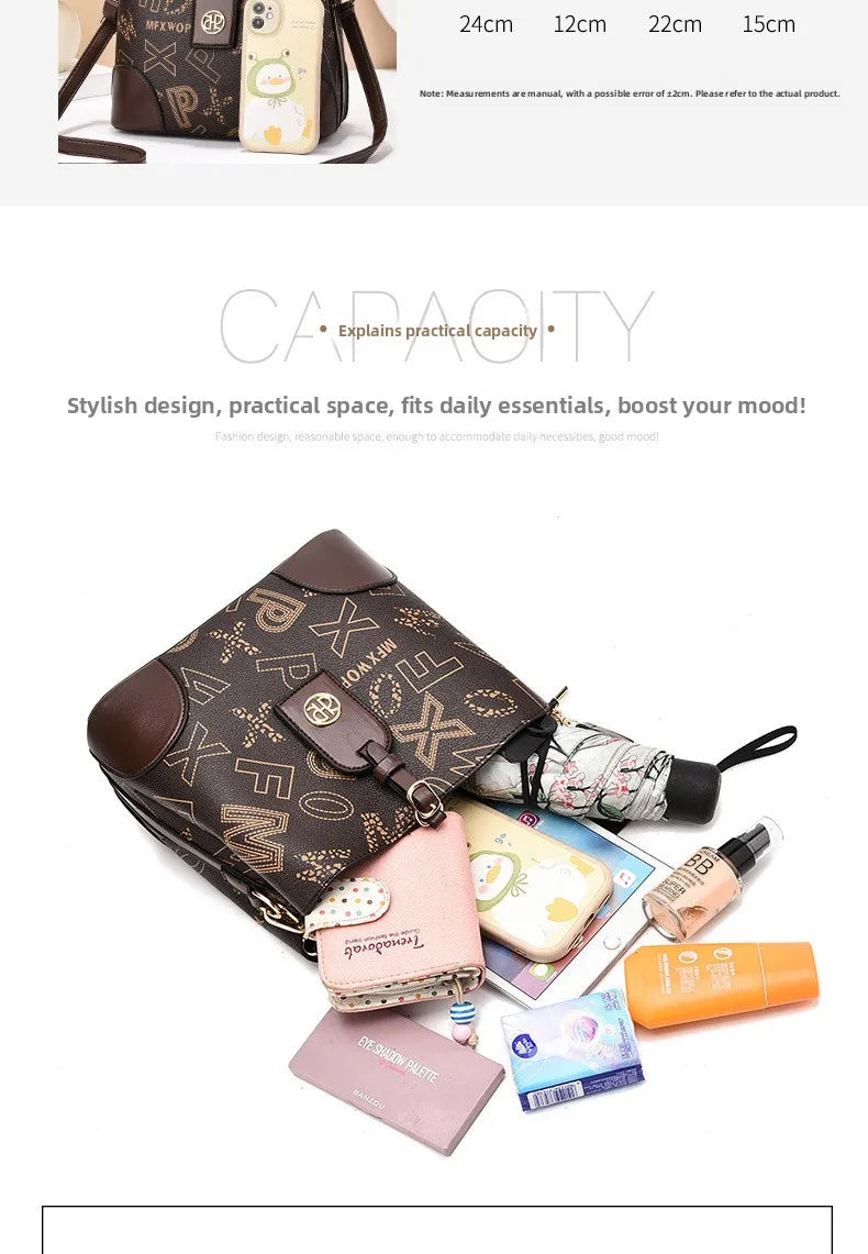 casual large capacity women's bucket handbag street style pu material tote bag single shoulder satchel fashionable everyday a...