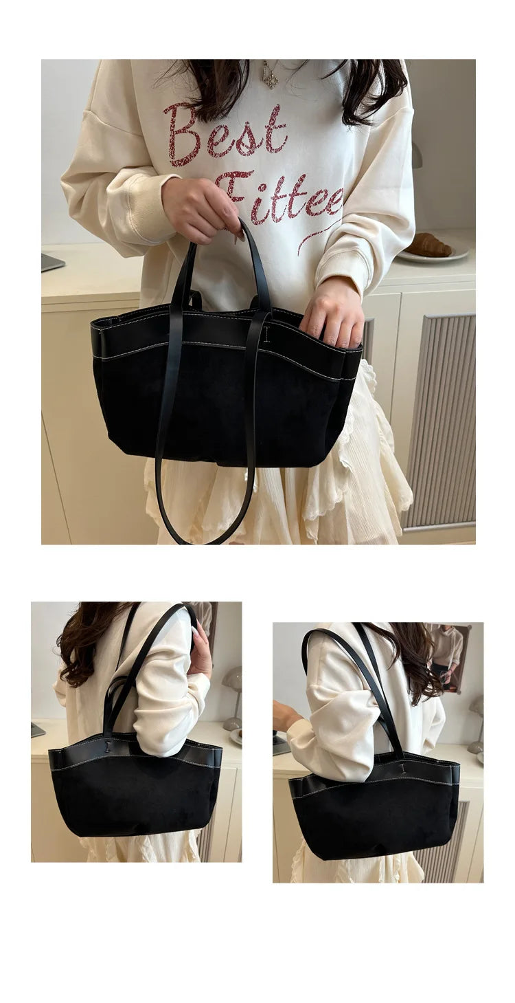 retro large capacity shopping bag tote bag single shoulder bag handbag simple design casual travel bucket shape magnetic buckle